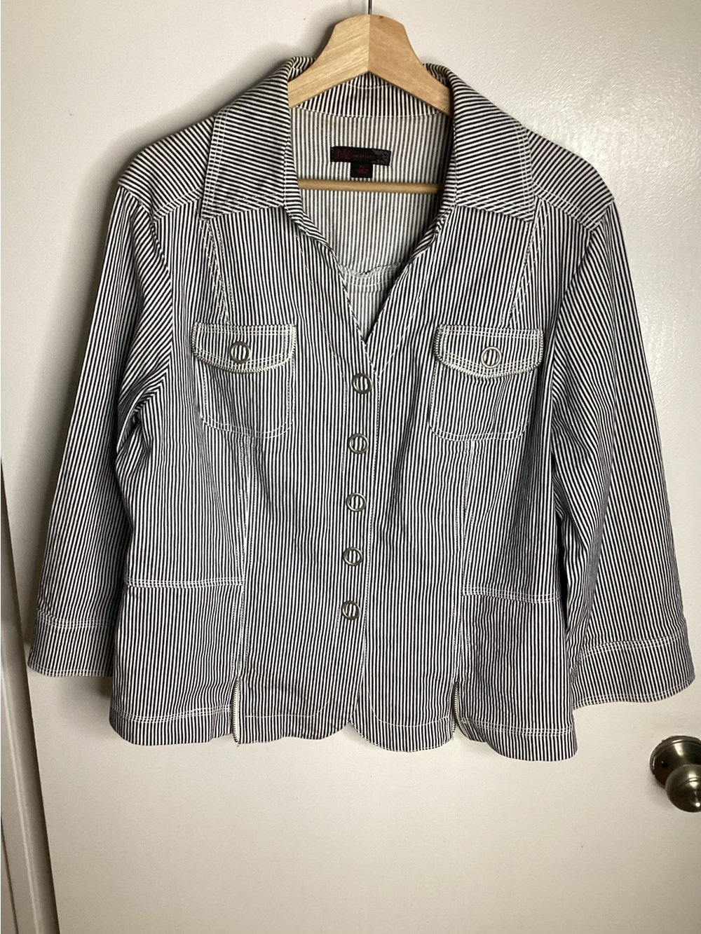 Blue & White Striped Button-Front Blazer Jacket XL